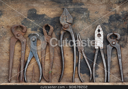 Forceps forceps stock photo, Various types of the forceps in the wooden case. Dental forceps.Funny. by Siloto