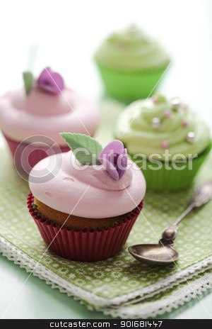 Pastel cupcakes Pastel cupcakes stock photo, closeup of beautiful summer cupcake with strawberry flavoured cream by Liv Friis-Larsen