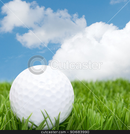 Golf Ball Golf Ball stock photo, Golf Ball in Grass and Blue Sky by JAMDesign