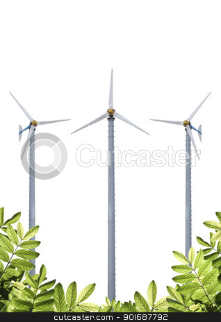 To use this stock image in your creative project, please select the size you need over to the right and click the "Add to Cart" button.
Your downloaded image will come with the Cutcaster watermark removed so don’t worry about the watermark you see on this page. Ecofriendly energy stock photo, Windmills with beautiful green leafs isolate on white by Exsodus