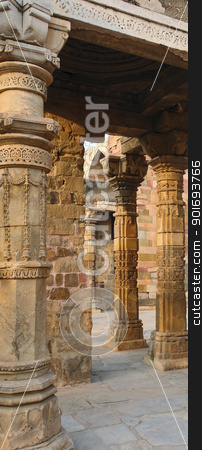 To use this stock image in your creative project, please select the size you need over to the right and click the "Add to Cart" button.
Your downloaded image will come with the Cutcaster watermark removed so don’t worry about the watermark you see on this page. Qutb Minar stock photo, detail of the historic tower near Delhi in India named Qutb Minar by prill
