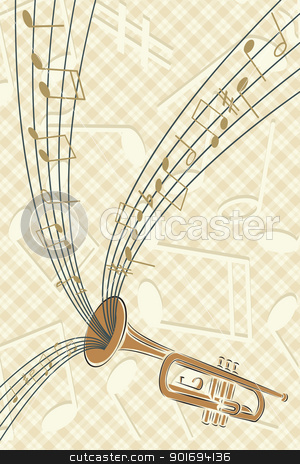 Trumpet with musics trumpet with musics stock vector clipart, Musical instrument Trumpet with musics flowing, vector illustration. by antkevyv