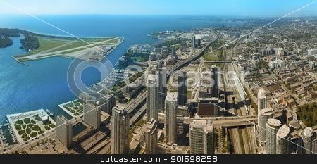 To use this stock image in your creative project, please select the size you need over to the right and click the "Add to Cart" button.
Your downloaded image will come with the Cutcaster watermark removed so don’t worry about the watermark you see on this page. toronto stock photo, toronto aerial panoramic photo, urban scene by Robert Remen