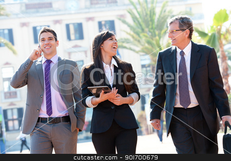 To use this stock image in your creative project, please select the size you need over to the right and click the "Add to Cart" button.
Your downloaded image will come with the Cutcaster watermark removed so don’t worry about the watermark you see on this page. Business team meeting outdoors. stock photo, Dynamic Business team laughing at outdoor meeting. by karel noppe