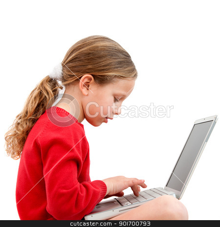 To use this stock image in your creative project, please select the size you need over to the right and click the "Add to Cart" button.
Your downloaded image will come with the Cutcaster watermark removed so don’t worry about the watermark you see on this page. Young student with laptop. stock photo, Cute blond girl doing homework with laptop. Isolated on white. by karel noppe