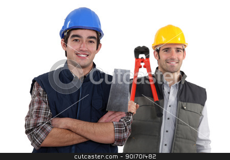 To use this stock image in your creative project, please select the size you need over to the right and click the "Add to Cart" button.
Your downloaded image will come with the Cutcaster watermark removed so don’t worry about the watermark you see on this page. duo of craftsmen holding tools stock photo, duo of craftsmen holding tools by photography33