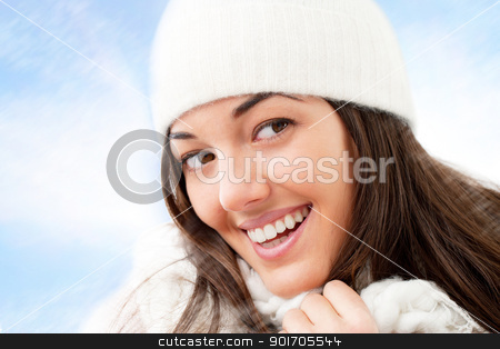 Close up Portrait of winter girl. Close up Portrait of winter girl. stock photo, Close up of winter girl with attractive smile. by karel noppe