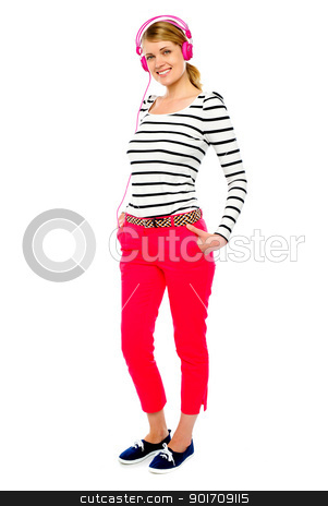 To use this stock image in your creative project, please select the size you need over to the right and click the "Add to Cart" button.
Your downloaded image will come with the Cutcaster watermark removed so don’t worry about the watermark you see on this page. Enjoy music teenage girl in headphones stock photo, Enjoy music teenage girl in headphones, white background by Ishay Botbol