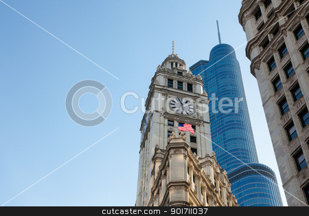 To use this stock image in your creative project, please select the size you need over to the right and click the "Add to Cart" button.
Your downloaded image will come with the Cutcaster watermark removed so don’t worry about the watermark you see on this page. Wrigley building and Trump tower Chicago stock photo, CHICAGO - MAY 14: Trump Tower looms behind Wrigley Building in Chicago on May 14, 2012. Trump Tower tops out at 1389 feet by Steven Heap
