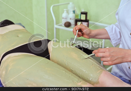 Body mask body mask stock photo, Woman having clay body mask apply by beautician by olinchuk