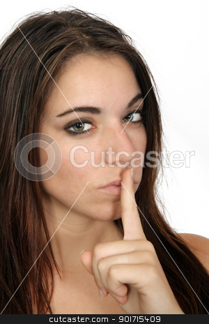 To use this stock image in your creative project, please select the size you need over to the right and click the "Add to Cart" button.
Your downloaded image will come with the Cutcaster watermark removed so don’t worry about the watermark you see on this page. Attractive Secretive or Quiet Brunette (3) stock photo, A close-up of an attractive brunette with bare shoulders and her finger over her lips as if signaling quietness or a secret. by Carl Stewart