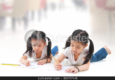 To use this stock image in your creative project, please select the size you need over to the right and click the "Add to Cart" button.
Your downloaded image will come with the Cutcaster watermark removed so don’t worry about the watermark you see on this page. Drawing stock photo, Little Asian girls drawing, lying on floor by szefei
