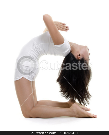 To use this stock image in your creative project, please select the size you need over to the right and click the "Add to Cart" button.
Your downloaded image will come with the Cutcaster watermark removed so don’t worry about the watermark you see on this page. Yoga Posture stock photo, Woman in yoga, Camel Posture (Ustrasana), on white background by szefei