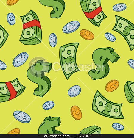 Seamless Cartoon Money Pattern Seamless Cartoon Money Pattern stock vector clipart, Seamless cartoon money and dollar sign pattern. by Jamie Slavy