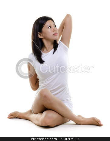 To use this stock image in your creative project, please select the size you need over to the right and click the "Add to Cart" button.
Your downloaded image will come with the Cutcaster watermark removed so don’t worry about the watermark you see on this page. Yoga Posture stock photo, Woman in yoga, Cow Posture (Gomukhasana), on white background by szefei