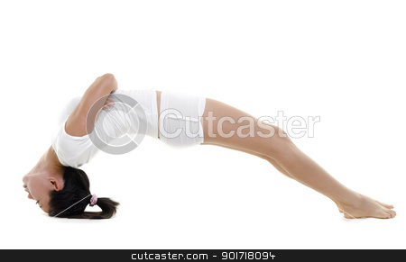 To use this stock image in your creative project, please select the size you need over to the right and click the "Add to Cart" button.
Your downloaded image will come with the Cutcaster watermark removed so don’t worry about the watermark you see on this page. Yoga Posture stock photo, Woman in yoga, BridgePosture (Setu Bandhasana), on white background by szefei