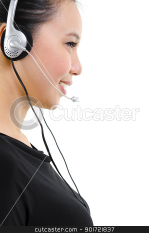 Contact us! Contact us! stock photo, Side view of friendly customer representative isolated on white background by szefei