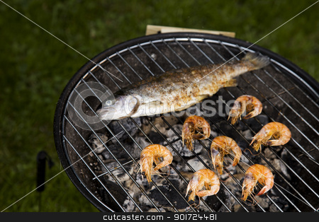 Seafood on grill Seafood on grill stock photo, Seafood on grill by fikmik
