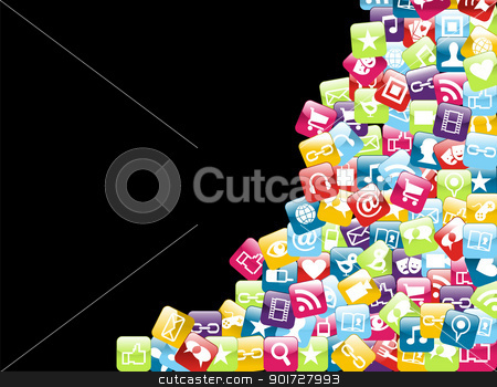 Mobile phone app icons background Mobile phone app icons background stock vector clipart, Smartphone app icon set isolated over black background. Vector file layered for easy manipulation and customisation. by Cienpies Design