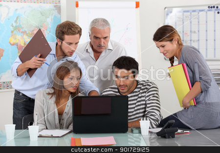 To use this stock image in your creative project, please select the size you need over to the right and click the "Add to Cart" button.
Your downloaded image will come with the Cutcaster watermark removed so don’t worry about the watermark you see on this page. Students and teacher gathered around laptop computer stock photo, Students and teacher gathered around laptop computer by photography33
