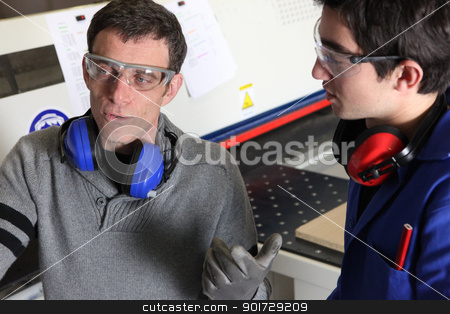 To use this stock image in your creative project, please select the size you need over to the right and click the "Add to Cart" button.
Your downloaded image will come with the Cutcaster watermark removed so don’t worry about the watermark you see on this page. Factory worker explaining something to a colleague stock photo, Factory worker explaining something to a colleague by photography33