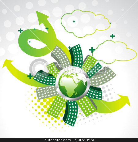 Vector green earth vector green earth stock vector clipart, vector green earth with buildings by pinnacleanimates