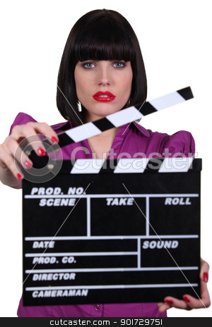 To use this stock image in your creative project, please select the size you need over to the right and click the "Add to Cart" button.
Your downloaded image will come with the Cutcaster watermark removed so don’t worry about the watermark you see on this page. Sexy actress with clap of cinema stock photo, Sexy actress with clap of cinema by photography33