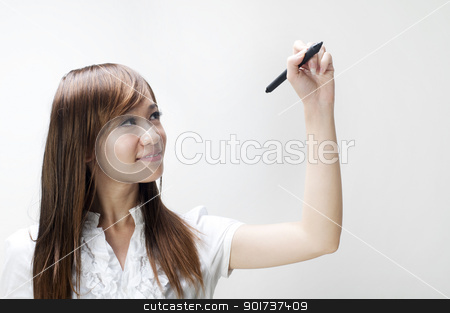 To use this stock image in your creative project, please select the size you need over to the right and click the "Add to Cart" button.
Your downloaded image will come with the Cutcaster watermark removed so don’t worry about the watermark you see on this page. drawing stock photo, Young woman drawing on grey background by szefei