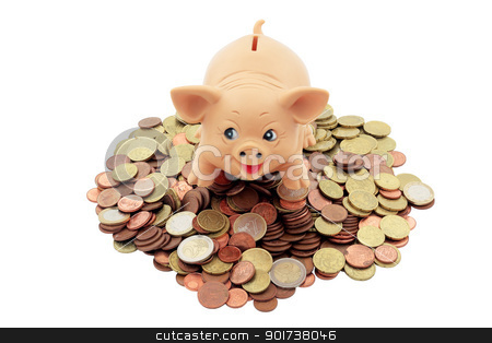 To use this stock image in your creative project, please select the size you need over to the right and click the "Add to Cart" button.
Your downloaded image will come with the Cutcaster watermark removed so don’t worry about the watermark you see on this page. Porky with coins stock photo, piggy bank with a Porky on heap of euro coins and cents trimmed and isolated by croreja