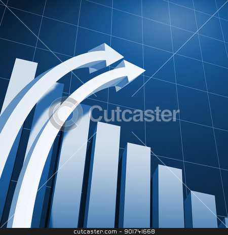 Charts and upward directed arrows Charts and upward directed arrows stock photo, Charts and upward directed arrows against blue background by Sergey Nivens