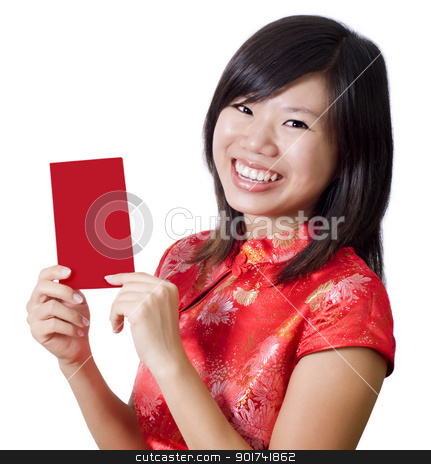 To use this stock image in your creative project, please select the size you need over to the right and click the "Add to Cart" button.
Your downloaded image will come with the Cutcaster watermark removed so don’t worry about the watermark you see on this page. Happy Chinese New Year stock photo, Oriental girl with cheongsam wishing you a happy Chinese New Year. Blank envelope ready for text. by szefei