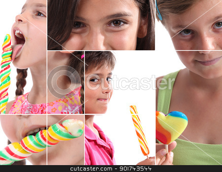 To use this stock image in your creative project, please select the size you need over to the right and click the "Add to Cart" button.
Your downloaded image will come with the Cutcaster watermark removed so don’t worry about the watermark you see on this page. Montage of children with lollipops stock photo, Montage of children with lollipops by photography33