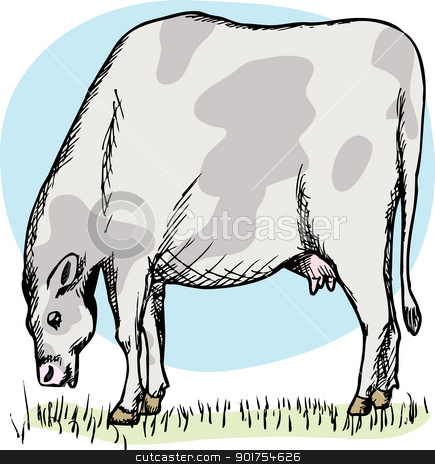To use this stock image in your creative project, please select the size you need over to the right and click the "Add to Cart" button.
Your downloaded image will come with the Cutcaster watermark removed so don’t worry about the watermark you see on this page. Fat Cow Grazing stock vector clipart, Illustration of cow grazing in a green field over white by Eric Basir