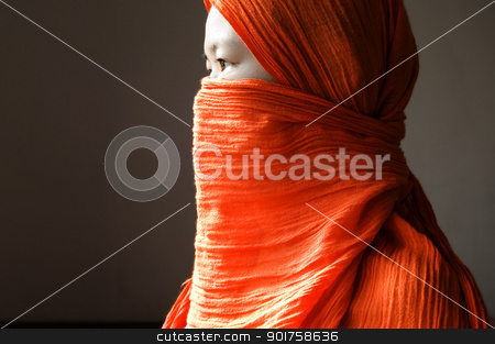 Islamic woman islamic woman stock photo, Close-up of a islamic woman covered with a orange veil by szefei