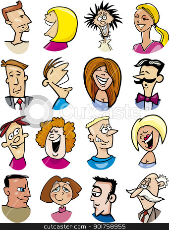 To use this stock image in your creative project, please select the size you need over to the right and click the "Add to Cart" button.
Your downloaded image will come with the Cutcaster watermark removed so don’t worry about the watermark you see on this page. cartoon people characters and emotions stock vector clipart, cartoon illustration of different people characters and emotions by Igor Zakowski