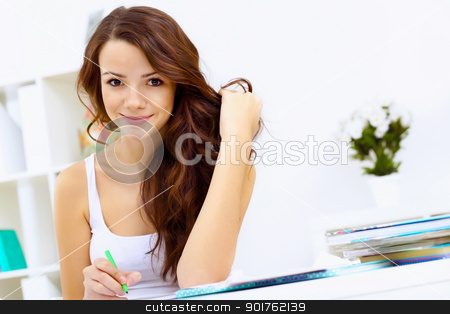 Student girl Student girl stock photo, Student girl studying her lessons at home by Sergey Nivens