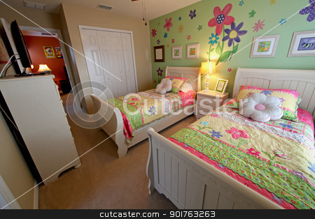 To use this stock image in your creative project, please select the size you need over to the right and click the "Add to Cart" button.
Your downloaded image will come with the Cutcaster watermark removed so don’t worry about the watermark you see on this page. Twin Bedroom stock photo, Twin Bedroom, Interior Shot of a Home by Lucy Clark