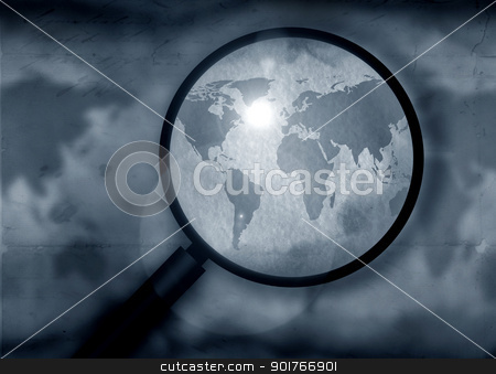 Vintage world map Vintage world map stock photo, Vintage world map with magnifying glass by Janaka Dharmasena