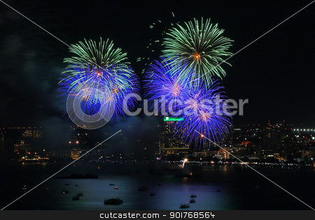Fireworks at Pattaya beach Fireworks at Pattaya beach stock photo, Fireworks at Pattaya beach,Pattaya city Thailand by kongsky