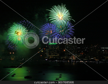 Fireworks at Pattaya beach Fireworks at Pattaya beach stock photo, Fireworks at Pattaya beach,Pattaya city Thailand by kongsky