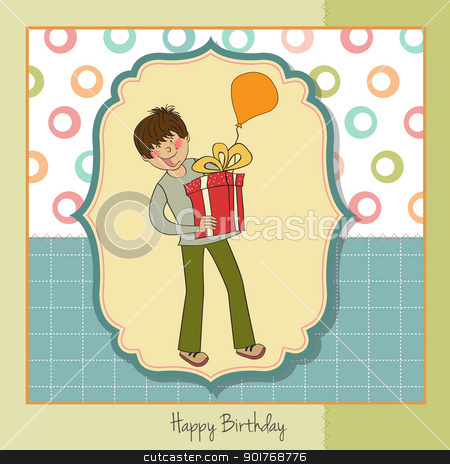 To use this stock image in your creative project, please select the size you need over to the right and click the "Add to Cart" button.
Your downloaded image will come with the Cutcaster watermark removed so don’t worry about the watermark you see on this page. greeting card with boy and big gift box stock vector clipart, greeting card with boy and big gift box by balasoiu