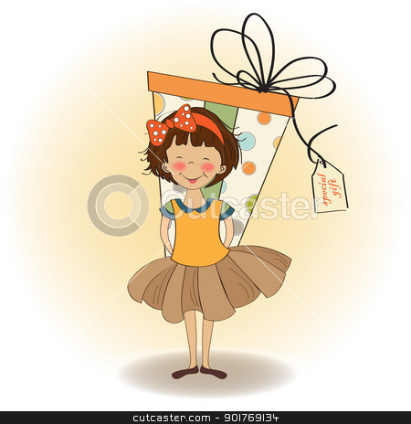 Pretty young girl she hide a big gift pretty young girl she hide a big gift stock vector clipart, pretty young girl she hide a big gift by balasoiu
