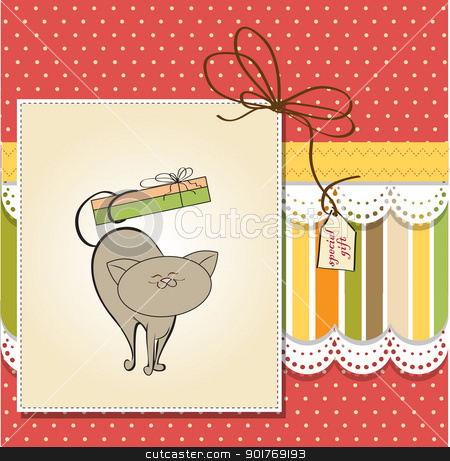 To use this stock image in your creative project, please select the size you need over to the right and click the "Add to Cart" button.
Your downloaded image will come with the Cutcaster watermark removed so don’t worry about the watermark you see on this page. baby shower card with cat stock vector clipart, baby shower card with cat by balasoiu