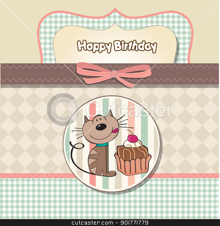 Birthday greeting card with a cat waiting to eat a cake birthday greeting card with a cat waiting to eat a cake stock vector clipart, birthday greeting card with a cat waiting to eat a cake by balasoiu