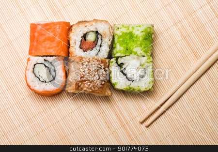 To use this stock image in your creative project, please select the size you need over to the right and click the "Add to Cart" button.
Your downloaded image will come with the Cutcaster watermark removed so don’t worry about the watermark you see on this page. Sushi stock photo, Traditional Japanese food Sushi, close-up by Alexey Popov