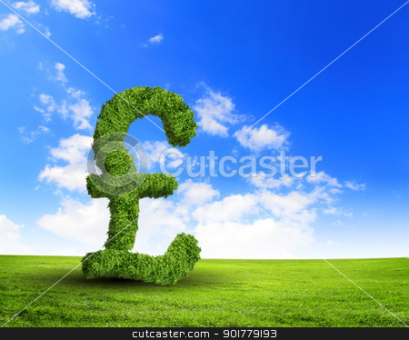 Green grass UK pound symbol Green grass UK pound symbol stock photo, Green grass UK pound symbol against blue sky by Sergey Nivens