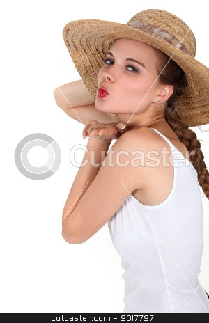 Beautiful young woman with straw hat and a long braid Beautiful young woman with straw hat and a long braid stock photo, Beautiful young woman with straw hat and a long braid by photography33