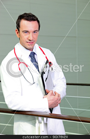 To use this stock image in your creative project, please select the size you need over to the right and click the "Add to Cart" button.
Your downloaded image will come with the Cutcaster watermark removed so don’t worry about the watermark you see on this page. Doctor leaning against railing stock photo, Doctor leaning against railing by photography33