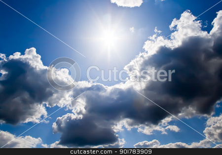 Blue sky Blue sky stock photo, Bright sunrays in a blue cloudy sky by Alexey Popov