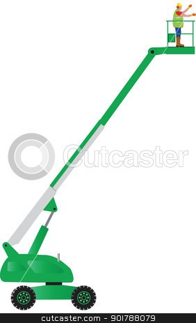 To use this stock image in your creative project, please select the size you need over to the right and click the "Add to Cart" button.
Your downloaded image will come with the Cutcaster watermark removed so don’t worry about the watermark you see on this page. Green Cherry Picker stock vector clipart, A Green Cherry Picker High Lift Platform with Construction Worker by d40xboy